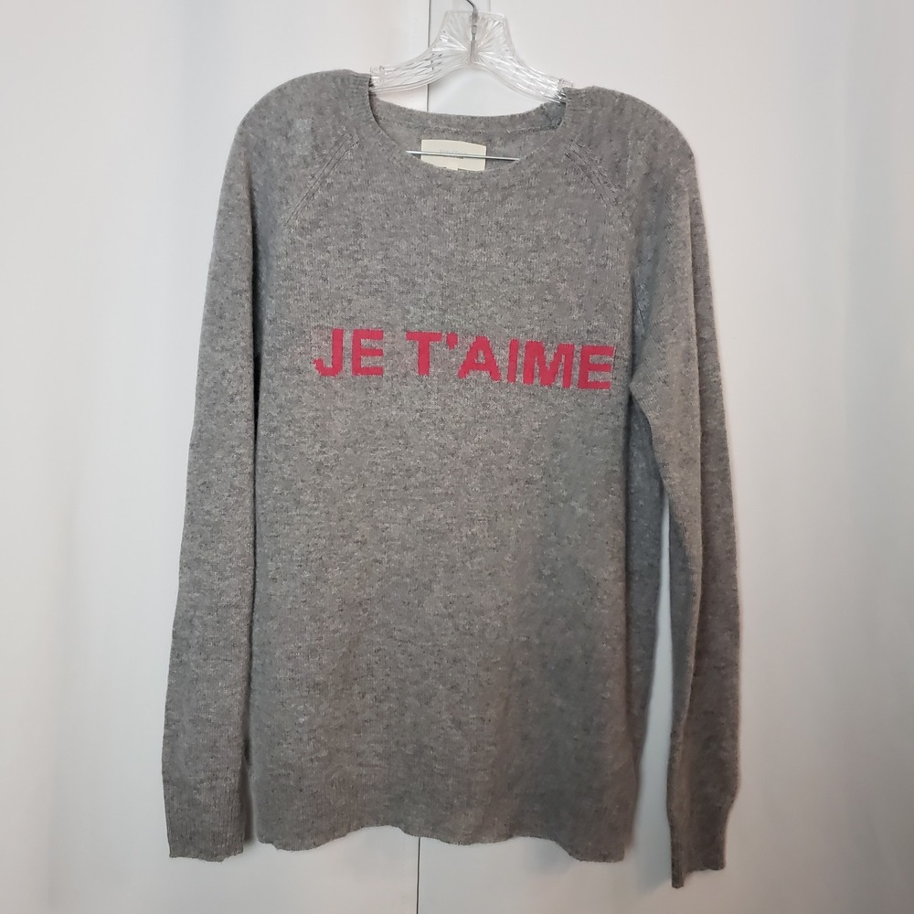 Birds of Paradis by Trovata Je T'Aime Cashmere Sweater Gray Pink Size Large